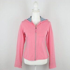 Carve Designs Women's Medium Pink Blue Hooded Full Zip Knit Jacket